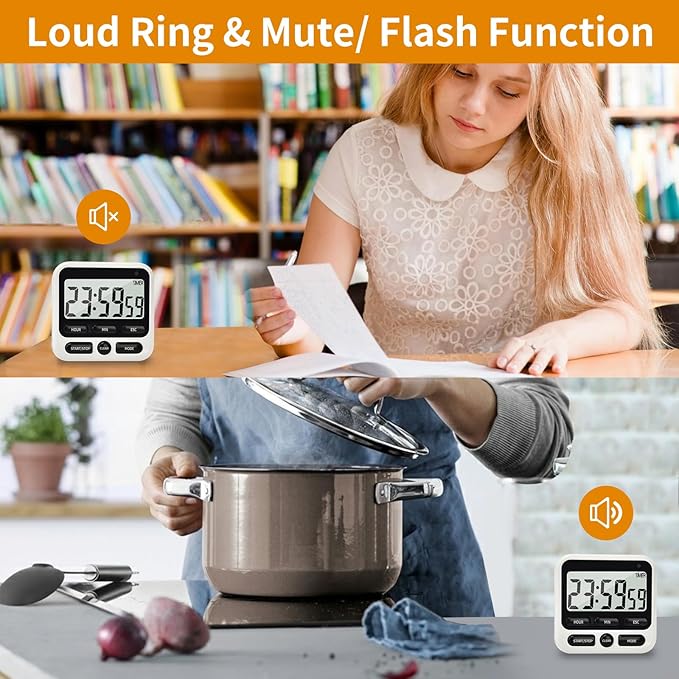 NKOVE Digital Kitchen Timer 24 Hour Clock and Alarm Function with Silent or Alarm Manual Switching Count UP or Down and Memory Function for Cooking, Baking, Meeting