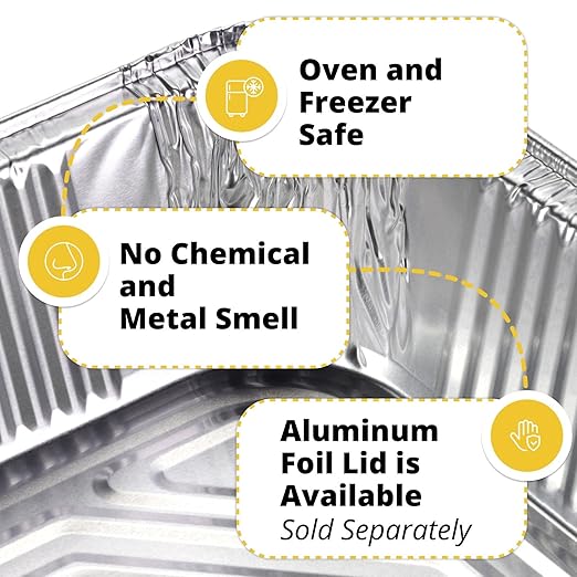 IDL Packaging Half-Size Aluminum Steam Table Pans - Deep, 13" x 11" x 3" (Pack of 10) - Disposable Foil Pan for Grilling, Roasting, BBQ, Cooking, Baking, Freezing