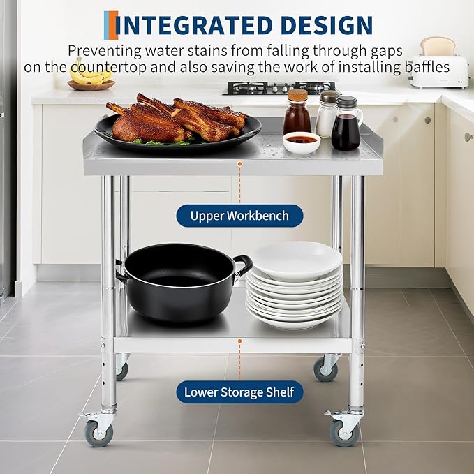36x30x30 in Stainless Steel Equipment Grill Stand Table NSF Certified with 5 in Wheels, 400 LBS Capacity, 2 in Edge Baffle, for Hotel, Home, Commercial Restaurant Kitchen