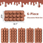6 Pack Chocolate Molds Candy Molds Silicone, Food-Grade Non-Stick Jelly Mold, Crayon Mold, Silicone Baking Mold BPA-Free, including Flower, Heart, Star, Round, Square, and Swirl