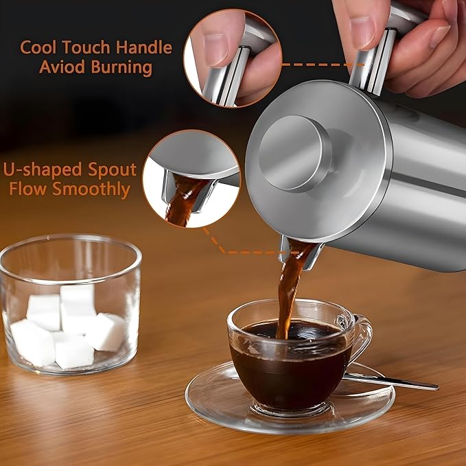Large French Press Coffee Maker 50oz (1.5L), 304 Stainless Steel Double Wall Insulated Coffee Press for Camping, Backpacking, Party, Travel, Gift Set, Dishwasher Safe (Silver, 6-8 Cups)