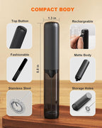 Rechargeable Milk Frother with Cover, Easy to Carry Drink Mixer Handheld, Electric Frother Wand for Coffee, Matcha, Latte, Cappuccino, Hot Chocolate, Kitchen Gifts, Black