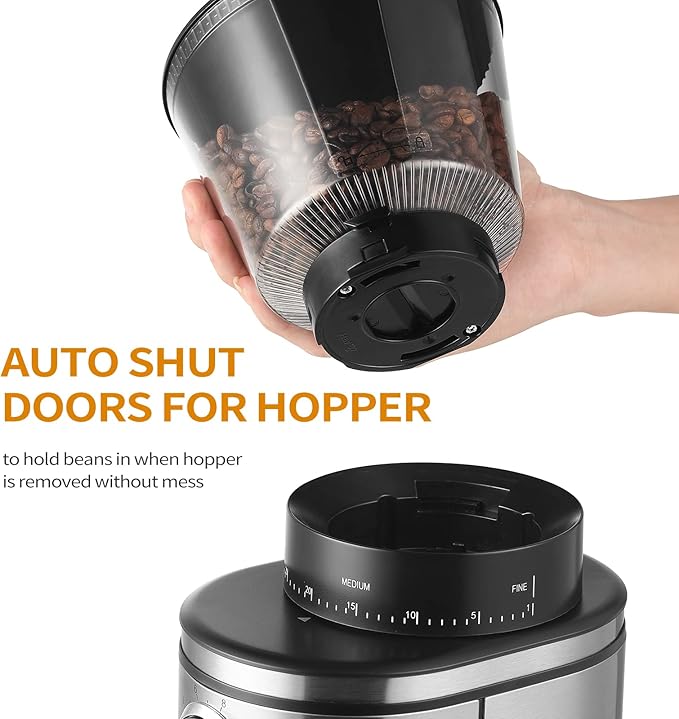 Ollygrin Burr Coffee Grinder, Electric Conical Coffee Bean Grinder With 30 Adjustable Grind Settings For 2-12 Cups, Sliver & Black