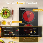 2 Burner Electric Cooktop, 12 Inch Electric Stove Top with 9 Power Levels, Touch Control, Timer, Child Lock and Residual Heat Warning, Ideal for Countertop & Built-In Use (110-120V)