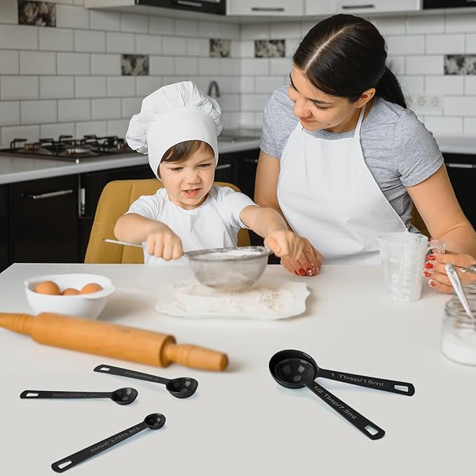 Stainless Steel Measuring Spoons Set of 5, Metal Measuring Cups for Liquid/Food/Kitchen/Baking (Black)