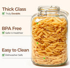 ComSaf Set of 2 Square Glass Jars, 1.1 Gallon (4L) Large Airtight Canisters for Bulk Food Storage, Flour, Rice, Fermenting, Wide Mouth, Space Saving