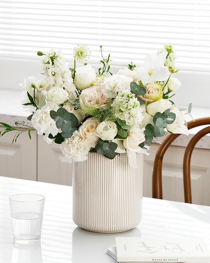 getstar Large Kitchen Utensil Holder for Kitchen Counter (H7.2” x W6.2”), Ceramic Cooking Utensil Holder with Cork Mat (Vintage, Large(7.2"))