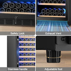 Wine Cooler-Wine Refrigerator 24 Inch Wide Large Freestanding/Built in Wine Fridge for 176 Bottles with Safety Lock Cellar Chiller Low Noise, Fast Cooling, Black