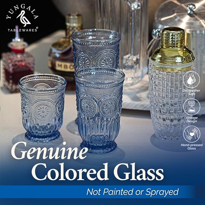 Yungala Blue Highball Glasses Set of 6 Tall Drinking Glasses 10 oz