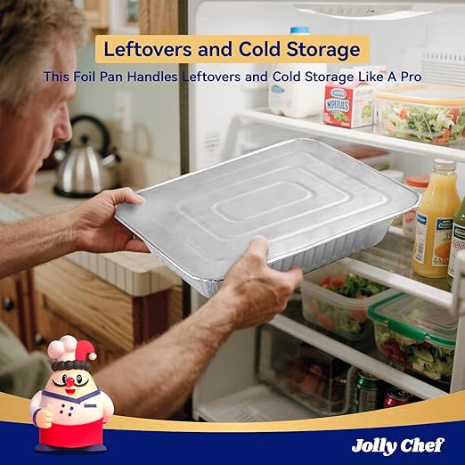 JOLLY CHEF 9x13 Aluminum Pans with Lids (25 Pack)- Disposable Foil Food Containers with Lids for Cooking, Heating, Storing, Prepping Food- Thanksgiving, Christmas, Parties
