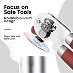 Beneno Heavy Duty Hand Can Opener Manual with Magnet, Durable Sharp Carbon Steel Blade Smooth Cutting, Big Effort-Saving Knob & Soft Grip Handle, Multifunctional Kitchen Tool with Bottle Opener, Red