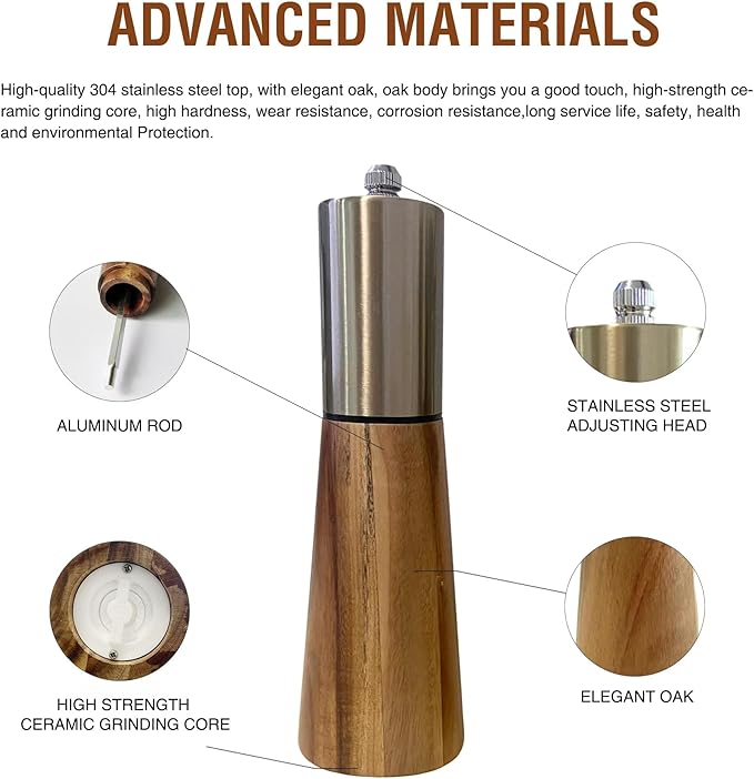 Salt and Pepper Grinder Set,Stainless Steel Manual Salt and Pepper Mill,Adjustable Thickness,Suitable For Kitchen,Barbecue,Picnic,2 Packs