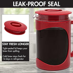 Primula Burke Deluxe Cold Brew Iced Coffee Maker, Comfort Grip Handle, Durable Glass Carafe, Removable Mesh Filter, Perfect 6 Cup Size, Dishwasher Safe, 1.6 qt, Red