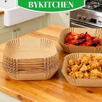 BYKITCHEN 300PCS Disposable Air Fryer Paper Liners for Ninja AF141 5 QT Pro AF181 6.5QT, Cosori Chefman 6 QT &Other 5 to 8Qt Airfryer, 8in Square Air Fryer Parchment Paper, Airfryer Basket Accessories