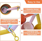 Plastic Measuring Cups and Spoons Set - 10 Pcs Colorful Kitchen Measuring Tool, Engraved Metric/US Markings Stackable Silicone Measure Cup for Liquid & Dry Measuring, Cooking & Baking, Random Color