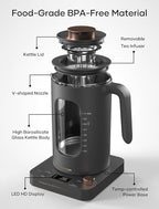 INTASTING Electric Tea Kettle, Electric Kettle with Tea Infuser, ±1℉ Knob Temperature Control, BPA-Free Glass, 1200W Fast Heating, Easy to Clean, 1 Liter (Dark Gray)