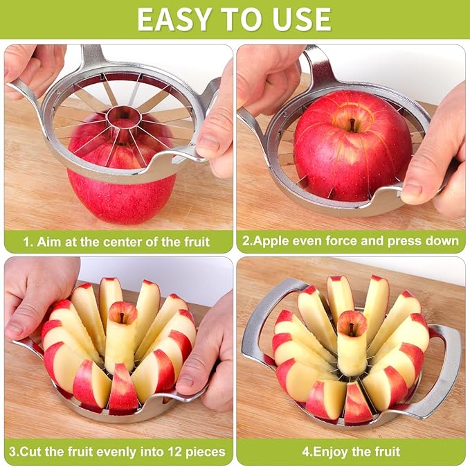 LIIGEMI Apple Cutter Slicer,12-Blade Large Apple Corer，Heavy Duty Stainless Steel Apple Cutter and Divider，Non-slip frosted handle，Easy to Use （Frosted）