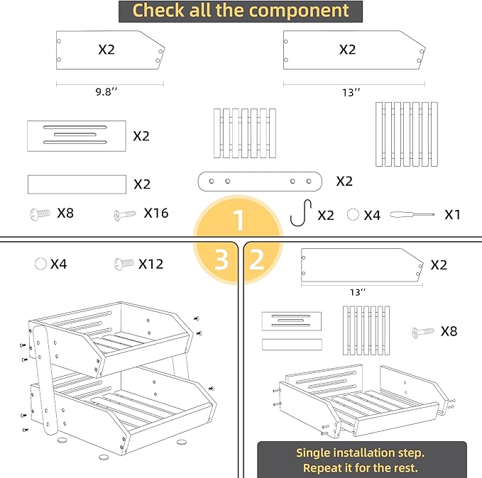 Bamboo 2 Tier Fruit Basket for Kitchen Counter, Large Capacity Fruit Storage Countertop, Fruit Holder, Wood Pantry Organizers and Storage, Kitchen Countertop Organizer With Two Banana Hangers (Grey)