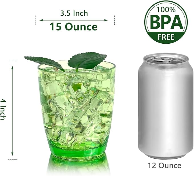 Set of 6 Hammered Style 15-ounce/430ml Acrylic Glasses Plastic Tumbler,BPA Free,Dishwasher Safe (Green)