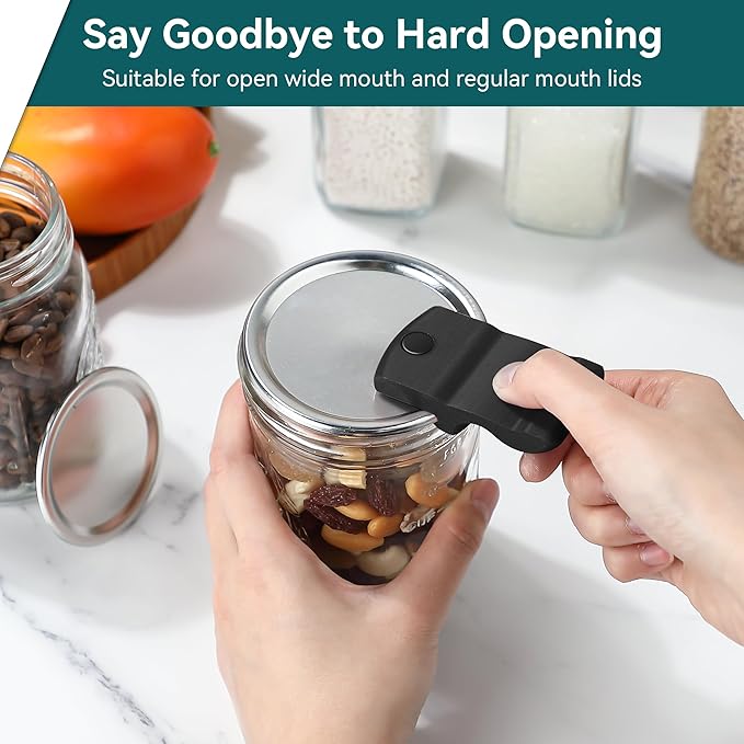 2 Pack Canning Jar Opener with Magnets, Mason Jar Opener For Canning Lids, Regular and Wide Mouth Lids, Powerful Magnet for Easy Refrigerator Storage, Releases Vacuum Seal– Patent Pending(Black)