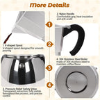 No Coating 6 Cup Aluminum and Stainless Steel Moka Pot Stovetop Espresso Maker Italian Coffee Machine 350ml 11.84oz Suitable for Gas Induction Stovetop Greca Coffee Maker Percolator Silver