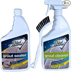 Grout Cleaner & Sealer Bundle W/Brush: Cleaner & Protector for all grout types; All Tile & Natural Stone floors, showers, & countertops