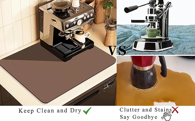 Coffee Mat for Countertops ,Coffee Bar Accessories Fit Under Coffee Maker Espresso Machine, Absorbent Hide Stain Rubber Mat for Countertop ,Dish Drying Mat for Kitchen Counter (Brown, 16"x24")