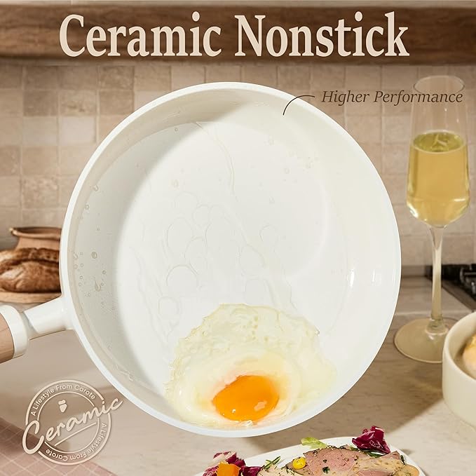 CAROTE Ceramic Cookware Set Nonstick, 21pcs Pots and Pans Set Nonstick, Non-Toxic & PFAS-Free, Dishwasher, RV/Camping Cookware Set, Cooking Pots with Lids, Charcoal Black, Cream
