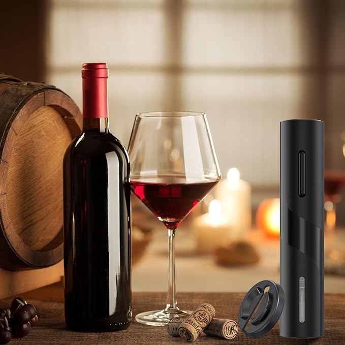 COKUNST Electric Wine Opener, Battery Operated Wine Bottle Openers with Foil Cutter, One-click Button Corkscrew Remover for Home Kitchen Party Wedding