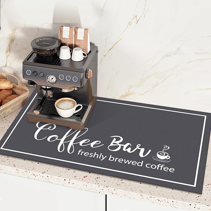 Findosom Dish Drying Mat, 17"x 32" Super Absorbent & Hide Stain Coffee Mat, Cuttable Drying Mat for Kitchen Counter, Coffee Bar Accessories, Under Dish Rack, Coffee Maker, Espresso Machine, DarkGrey