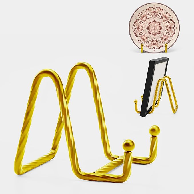 3Inch 3Pack Metal Decorative Plate Stand - Gold Picture Holder Stand for Display, Sign, Book, Photo