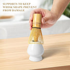 Matcha Whisk Set, Matcha Making Kit Whisk (Chasen Holder), Ceramic Whisk Holder (White), Bamboo Scoop, Powder Starter Sifter, Spoon Japanese Tea Tools For Ceremony Gift