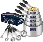 HOTEC 10-PACK Measuring Cups and Spoons Set, Kitchen Gadagets Cooking Baking,Heavy Duty & Dishwasher Safe for Dry and Liquid Ingredients,Black