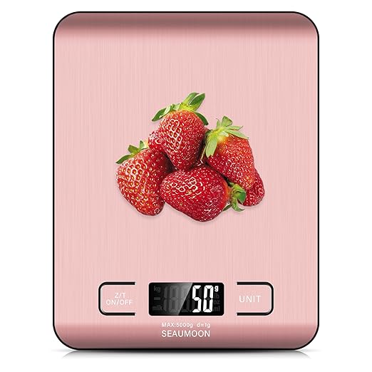 Food Scale Kitchen-Scale 11lb/5kg Food Scale for Kitchen Stainless Steel LCD Display Tare Function (g/oz/ml) for Meal Prep Coffee (Batteries Included) Pink