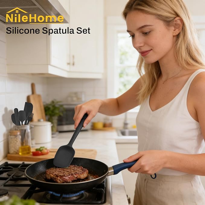 NileHome Silicone Spatula Set, 6 Pieces Food Grade Kitchen Utensils with Silicone Brush Heat Resistant BPA-free Rubber Spatula for Scraping, Baking, Cooking, Mixing