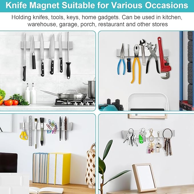 Knife Magnetic Strip, Magnetic Knife Holder for Wall Mount Fridge Refrigerator Knife Magnet Bar Knife Rack RV Kitchen Utensil Holder Metal Kitchen Tool Holder Knife Block RV Accessories 14 Inch