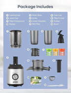 Ganiza Cold Press Juicer, 4.3" Compact Space-Saving Design Juicer Machine with 3 Replaceable Filters, One-Touch & Ultra-Quiet Operation, BPA-Free Easy to Clean, Silver