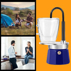 MVPLUE-Mini Express Swiss Single Tube Moka Pot Aluminum Blue，Moka Set includes One Double Wall 3oz Cup,Enjoy delicious coffee in no time