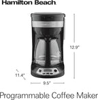 Hamilton Beach 12 Cup Programmable Drip Coffee Maker Machine, Regular & Bold Brew Options, Auto Pause and Pour, Glass Carafe, Black with Stainless Accents (46299J)