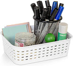 Soddeph Plastic Storage Baskets for Cabinets, Household Pantry Organization with Handle,Organizer Bins for Room,Bathrooms,Under-Sink,Kitchen (White, XS-3PACK)