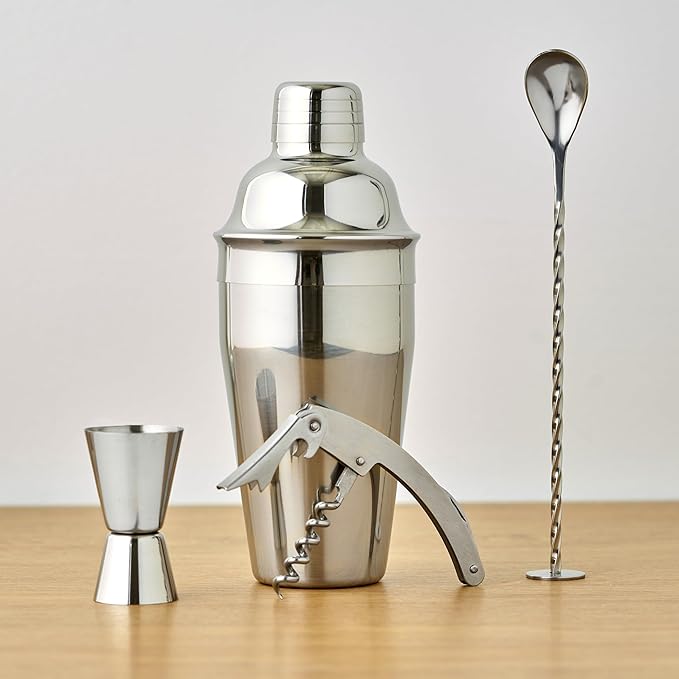 True Bar Drink Mixer Set, 19oz 4-piece Cocktail Shaker Set Bartender Kit, Cocktail Mixer Set, Cocktail Shaker Kit, Barware Tool Sets, Bar Accessories, Silver