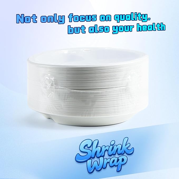 YANGRUI Plastic Plates Shrink Wrap 9" 150 Pack - BPA Free Mineral Filled PP | Reusable & Disposable Microwave Safe Heat-Retention Design | Steakhouse Grade Commercial White 3 Compartment Party Plate