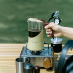 Glass Moka Pot for Stovetop & Induction - Italian Espresso Maker with Wood Handle & Leak-Proof Design - Comes with Induction Heat Diffuser Plate (6 Cup, Pale orange 240ml)