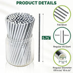 Chunsapk 5.75 inch Disposable Short Silver Paper Cocktail Straws, Stirring Straws 500 Counts - for Party, Wedding, Bars
