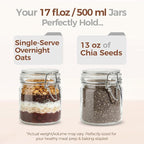ComSaf 17oz Glass Jars with Airtight Lids 6-Pack, Wide Mouth Wire Clamp Canisters for Sourdough Starter, Fridge Pickling & Pantry Organization, Straight-Sided Farmhouse Apothecary Jars (500ml)