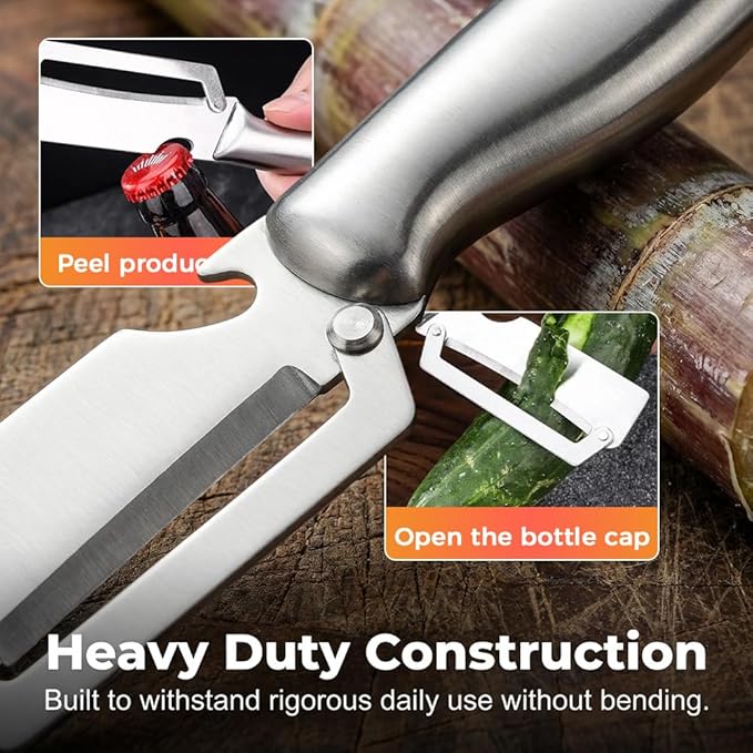 Multi-Functional Vegetable Peeler for Kitchen, 2026 New Vegetable Peeler with Wooden Handle and Bottle Opener, 2 in 1 Stainless Steel Kitchen Tool for Fruit Apple Potato Pumpkin Slicer (sliver, 2PCS)