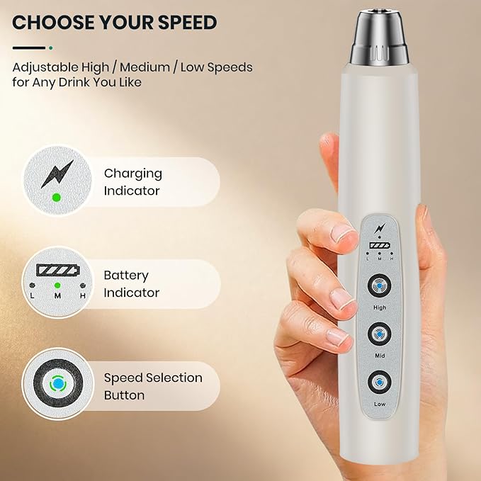 Colarlemo Milk Frother Handheld Rechargeable, Frother Wand Drink Mixer Electric Whisk for Coffee, Detachable With 3 Stainless Whisks, Hand Mixer for Lattes, Cappuccino, Matcha, Egg, No Stand, Beige