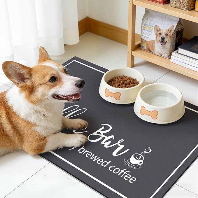 Findosom Dish Drying Mat, 16"x 24" Super Absorbent & Hide Stain Coffee Mat, Cuttable Drying Mat for Kitchen Counter, Coffee Bar Accessories, Under Dish Rack, Coffee Maker, Espresso Machine, DarkGrey