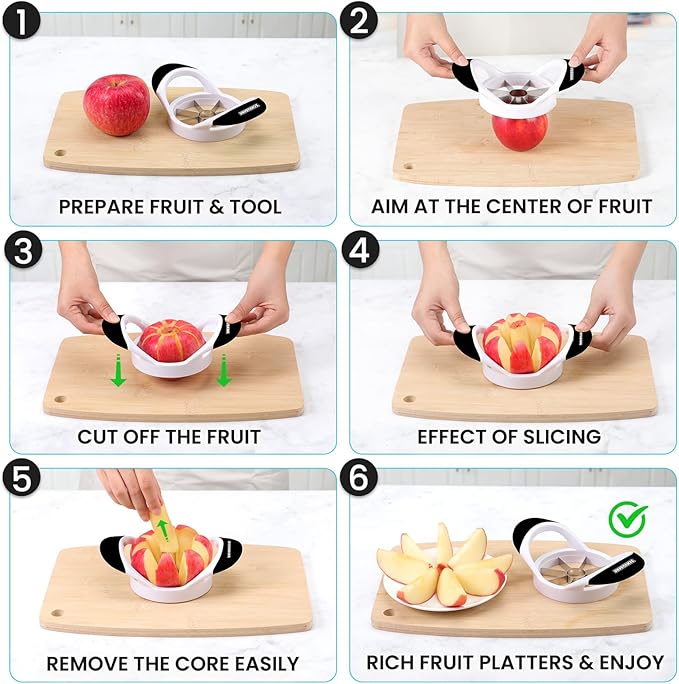 SCHVUBENR 3.5 Inch Apple Slicer - Professional Apple Cutter - Stainless Steel Apple Corer - Super Sharp Apple Slicer and Corer - Apple Tool with 8 Sharp Blades(Black)