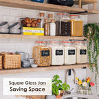 [UPGRADE] 2 Pack Square Super Wide Mouth Airtight Glass Storage Jars with Lids, 1.1 Gallon Glass Container with 2 Measurement Marks, Canning Jars with Leak-proof Lid for Kitchen (Spare Gasket)